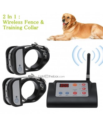 New 2 IN 1 Wireless Electronic Pet Dog Fence System with Two Rechargeable Collar